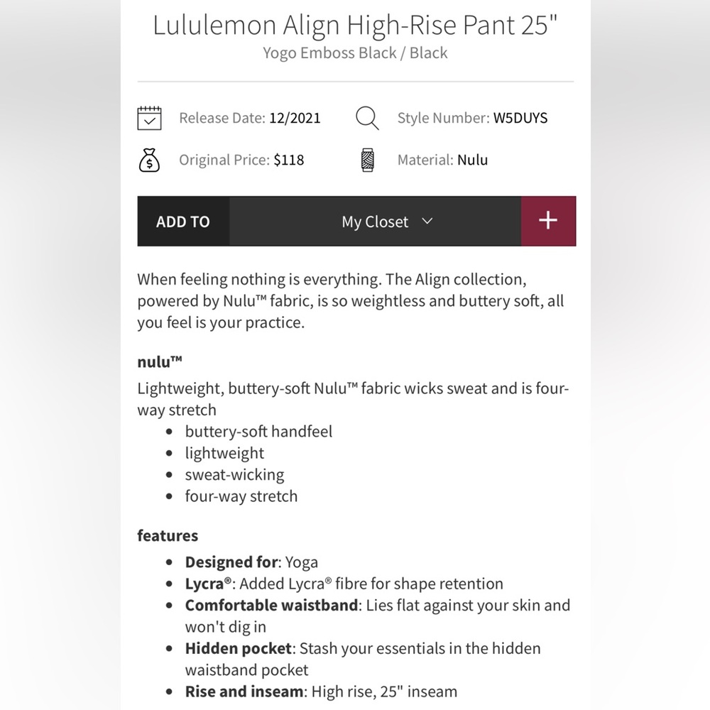 Lululemon Align High-Rise Pant 25" - Picture 3 of 10